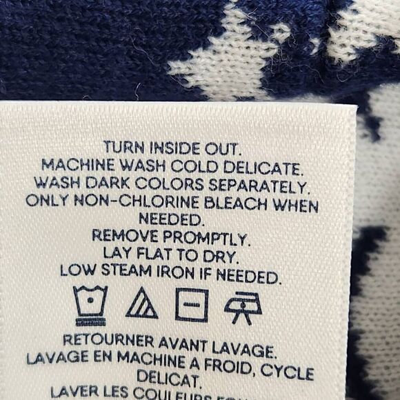 Lands' End Women's Cotton Open Long Cardigan Sweater blue stars medium - Picture 6 of 6